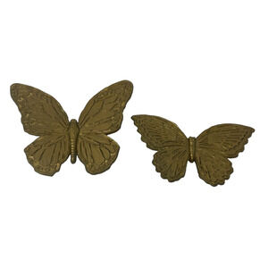 Vtg 1972 Butterflies Set of 2 Cottage Decor Interior Wall Gold Tone USA